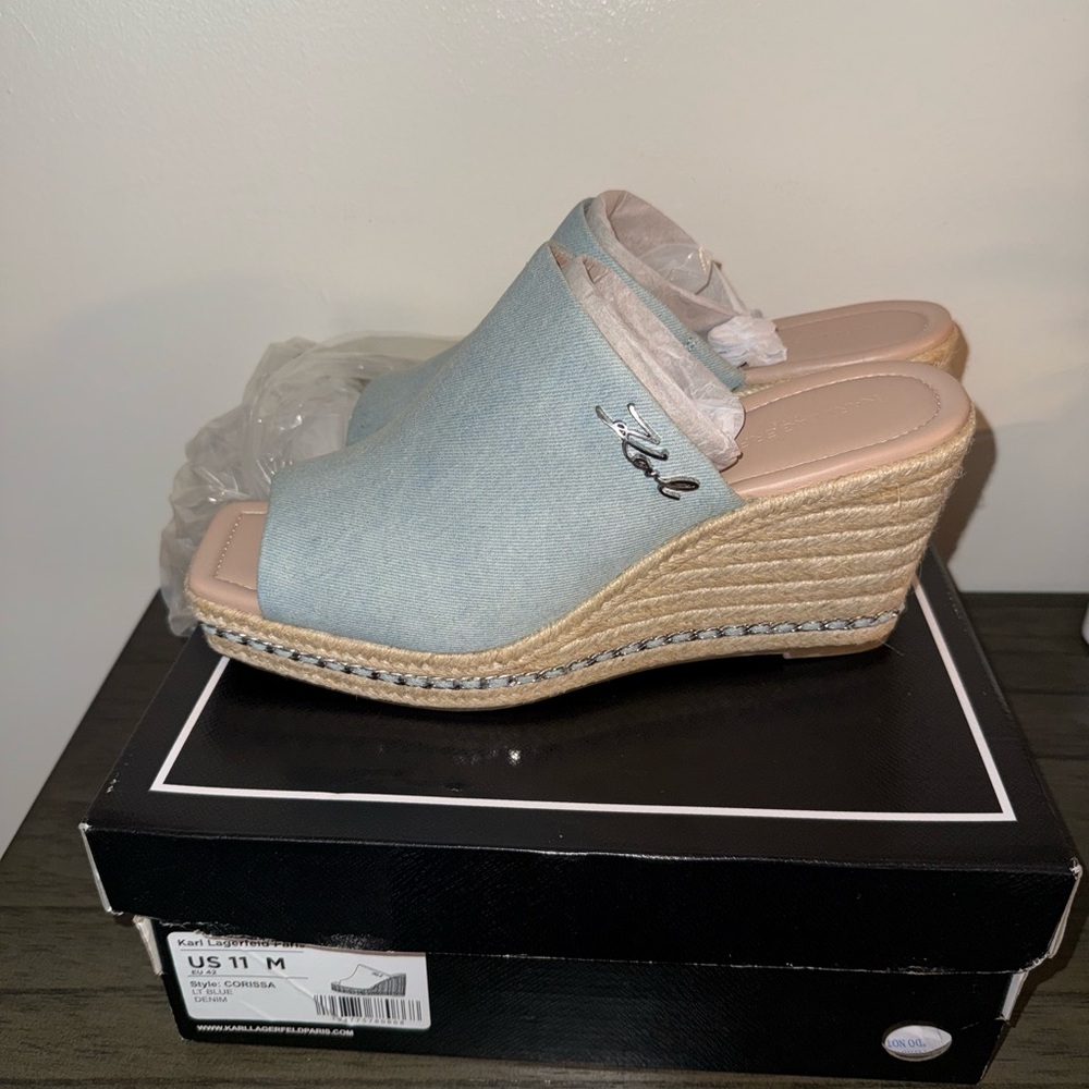 Karl Lagerfeld Light Blue Wedge Sandals